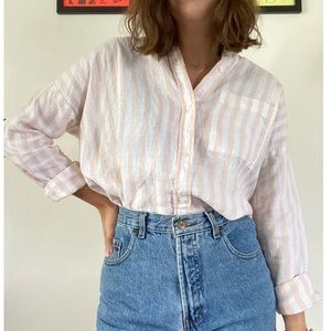 Everlane Chinese Collar Button Down Striped Linen